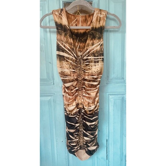 Unbranded Dresses & Skirts - Ladies Bronze Boho Animal Print Sleeveless Beaded Body Con Dress Size Medium